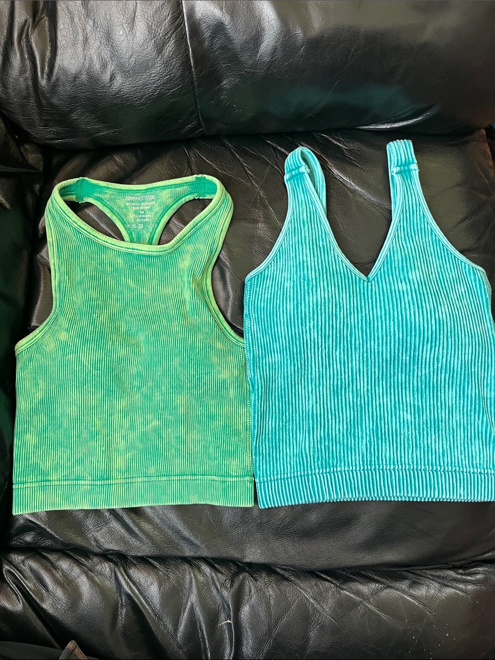 2 new Zenana Outfitters Green and Aqua Ribbed Crop Tank/Bra
